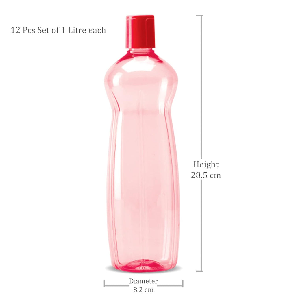 MILTON Pacific 1000 Pet Water Bottles, 1 Litre Each, Set of 12, Red | BPA Free | Leak Proof | Office Bottle | Gym Bottle | Home | Kitchen | Travel, Hiking | Treking Bottle | Reusable