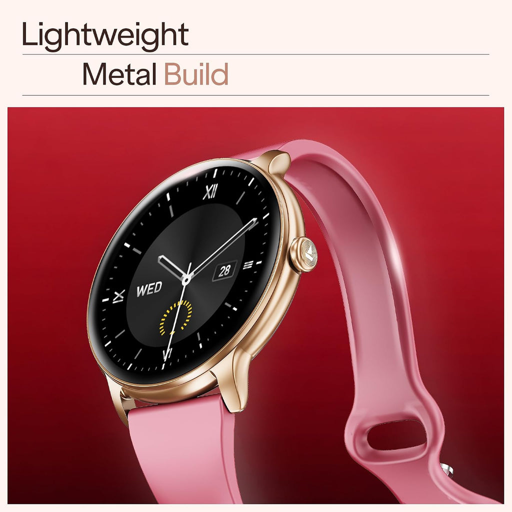 boAt Chrome Iris Fashion Smart Watch for Women - Elegant Ultra-Sleek Dial, Light-Weight Metal Body, 1.32" AMOLED Display, 1000 Nits, AOD, Female Wellness Tracking Watch for Woman (Velvet Wine)