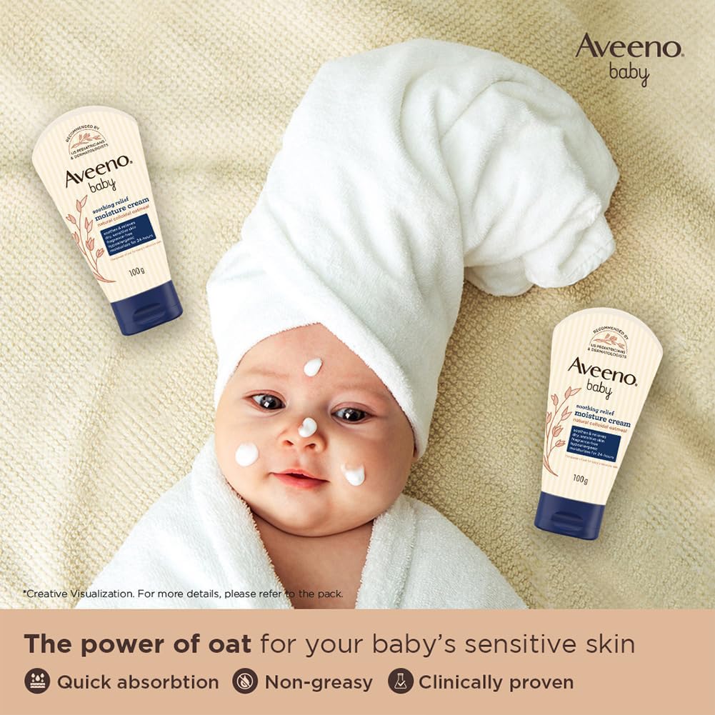 Aveeno Baby Soothing Relief Moisturizing Cream 100g & Daily Moisture Cleansing Bar 75g | Natural Oatmeal | Nourishing & Gentle Care for Dry, Sensitive Skin | Hypoallergenic | Recommended by US Pediatricians