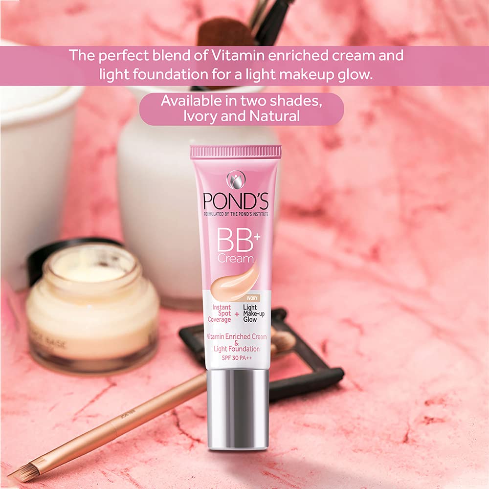 POND'S BB+ Cream | Instant Spot Coverage | Light Make-up Glow | Ivory 9g (Pack of 3)