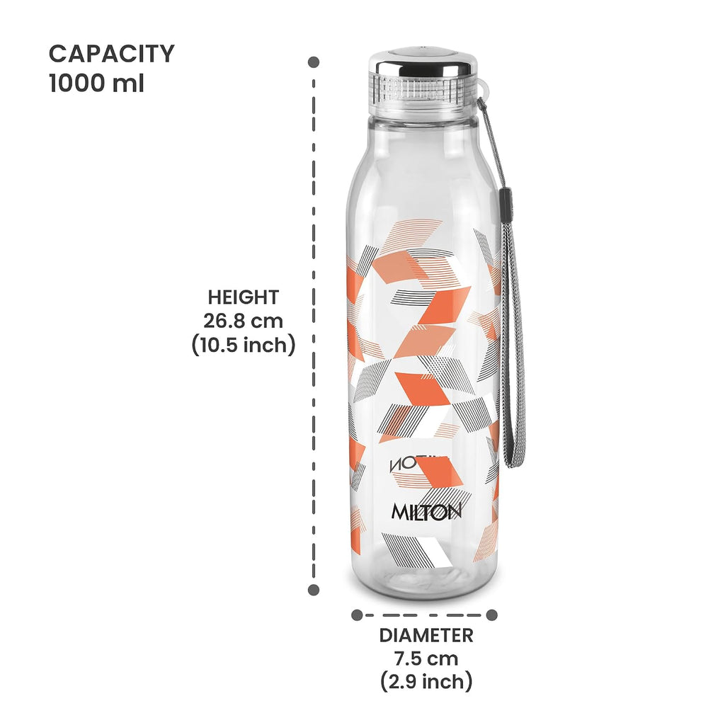 MILTON Helix 1000 Pet Water Bottle, 1 Piece, 1 Litre, Orange, Reusable Plastic Fridge Bottle, BPA Free and Leak Proof Bottles for Travel, Work