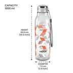 MILTON Helix 1000 Pet Water Bottle, 1 Piece, 1 Litre, Orange, Reusable Plastic Fridge Bottle, BPA Free and Leak Proof Bottles for Travel, Work