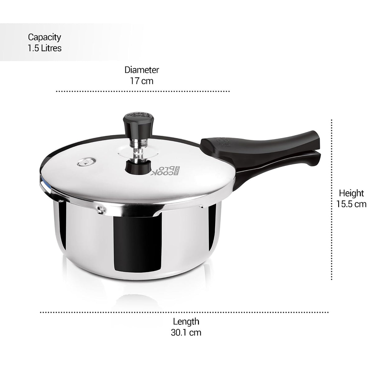Milton ProCook Triply Pressure Cooker Stainless Steel with Outer Lid, 1.5 Litres, Induction and Gas Stove Compatible, Gasket Release System, 5 Years Warranty, ISI Certified, Silver
