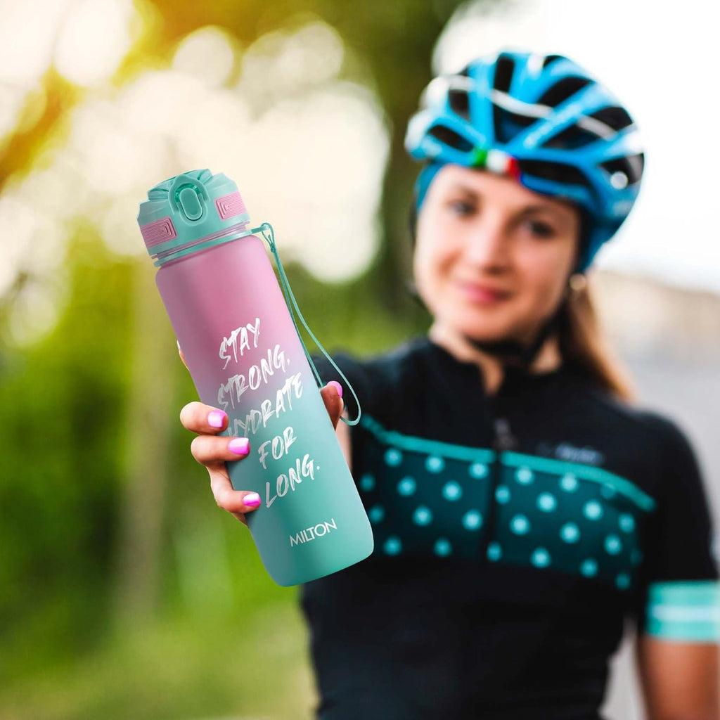 MILTON Gen'Z Water Bottle 1 ltr (Stay Strong), Motivational Water Bottles With Leak Proof Flip-Top Cap & Capacity Mark, Gym Bottle Sipper Water Bottle For Adults, Plastic, Pink