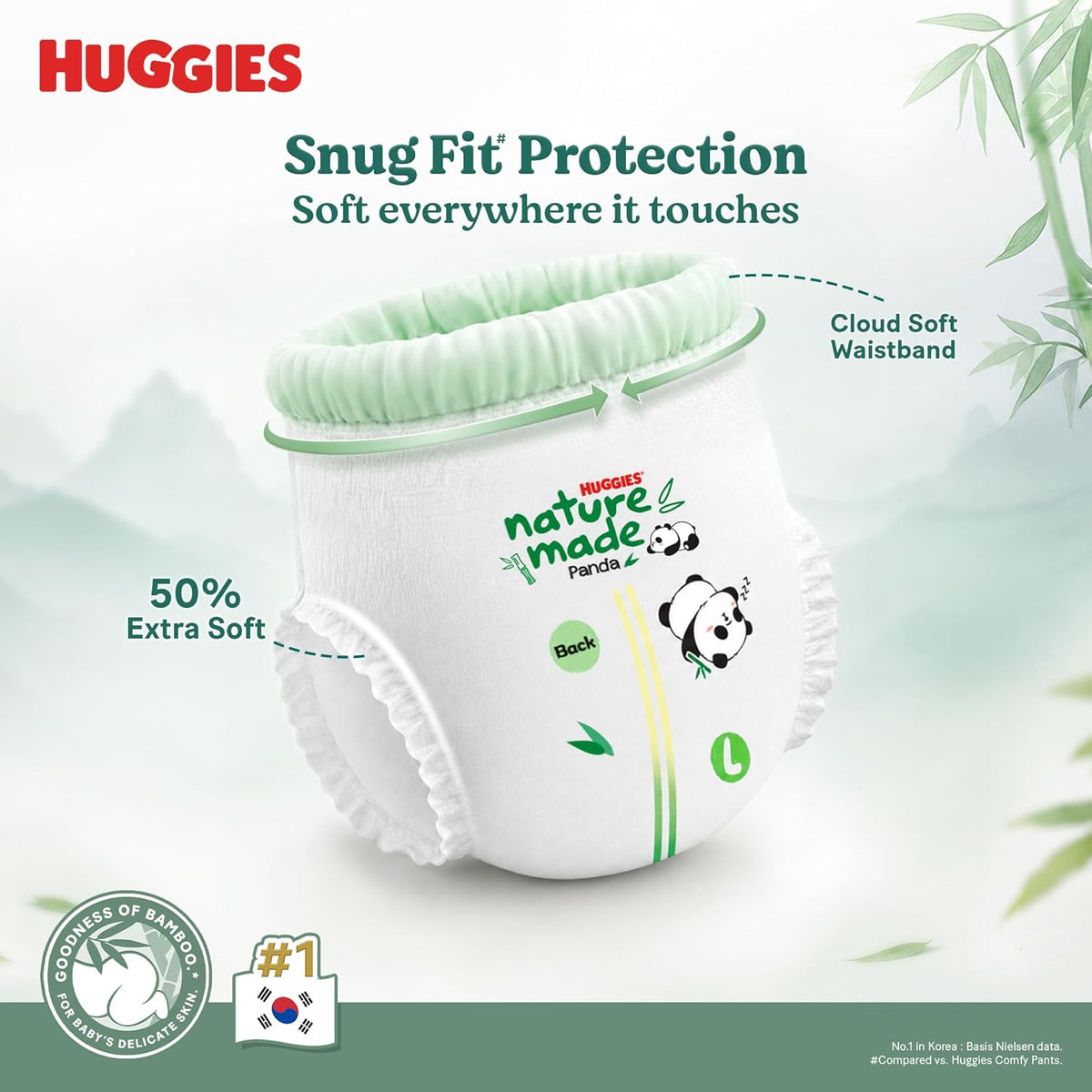 Huggies Naturemade Premium Ultra-thin Bamboo diapers Medium 30pc,12hr lock