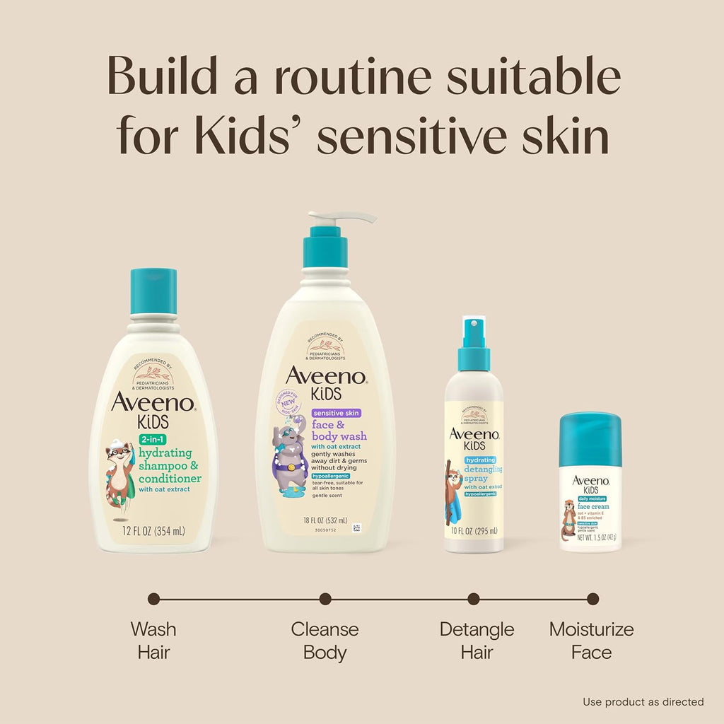 Aveeno Baby Kids 2-In-1 Hydrating Shampoo & Conditioner, Gently Cleanses, Conditions & Detangles Kids Hair, Formulated With Oat Extract, For Sensitive Skin & Scalp, Hypoallergenic, 12 Fl. Oz (354Ml)