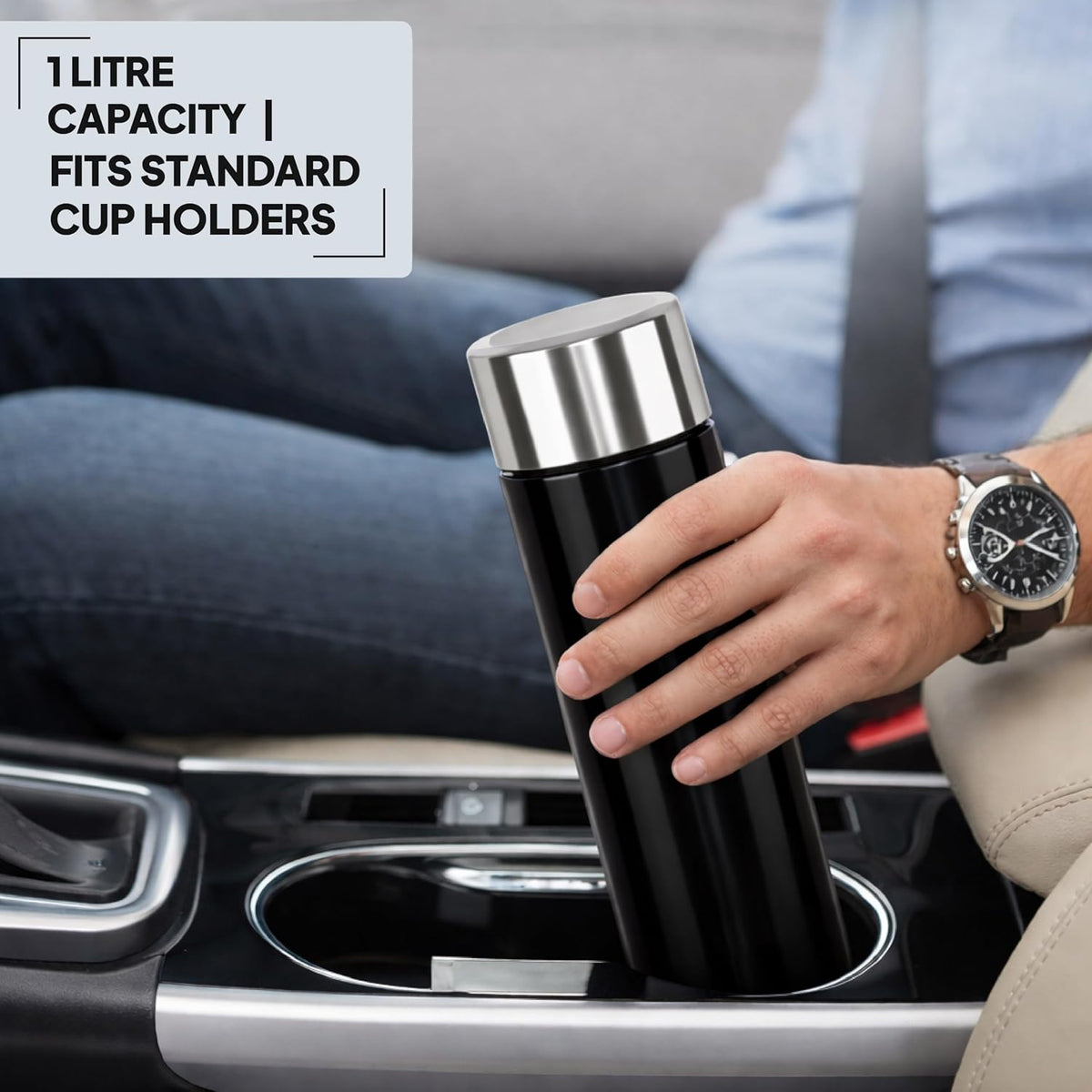 CELLO H2O Stainless Steel Water Bottle for Office & Daily Use 1000 ml, Black | Single Wall Freezer & Fridge Safe, Lightweight & Stylish Leakproof Rustproof Steel Water Bottle for School, Gym & Travel