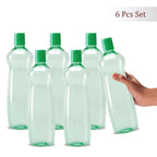 MILTON Pacific Pack of 6 Water Bottles, 1 Litre Each, Reusable Plastic Fridge Bottle Set, BPA Free and Leak Proof Bottles for Travel, Work, Green