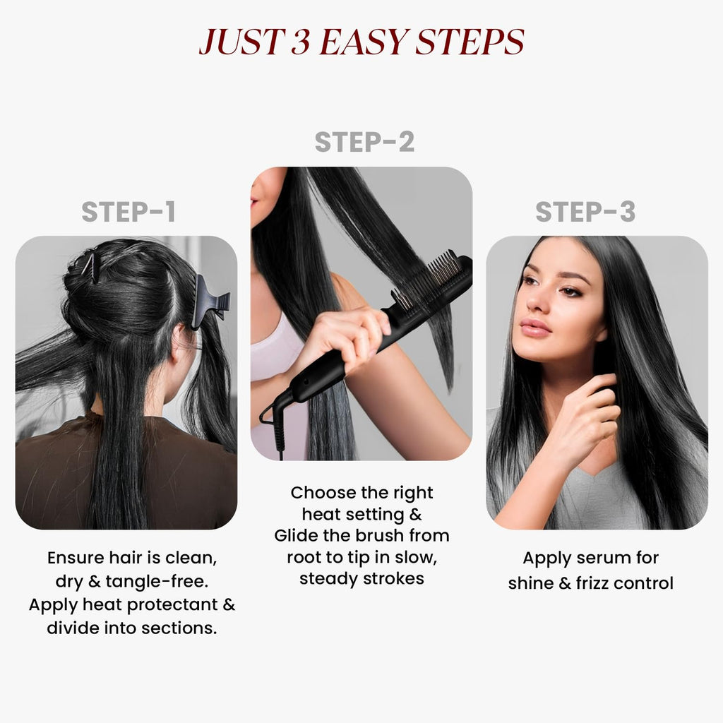 Urban Yog MakeMeeBold Hair Straightener Brush & Dry Shampoo Spray 200ml Combo | Frizz Free Hair Electric Hair Straightner Comb | Ceramic Coated Plates