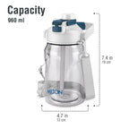 MILTON Eros 1000, 2-in-1 Sip or Gulp Lid Water Bottle 960ml | Unbreakable - Crystal Clear Plastic | Leak-Proof & BPA-Free, One-Click Open | Ideal for School, Office, Gym & Travel Use, White