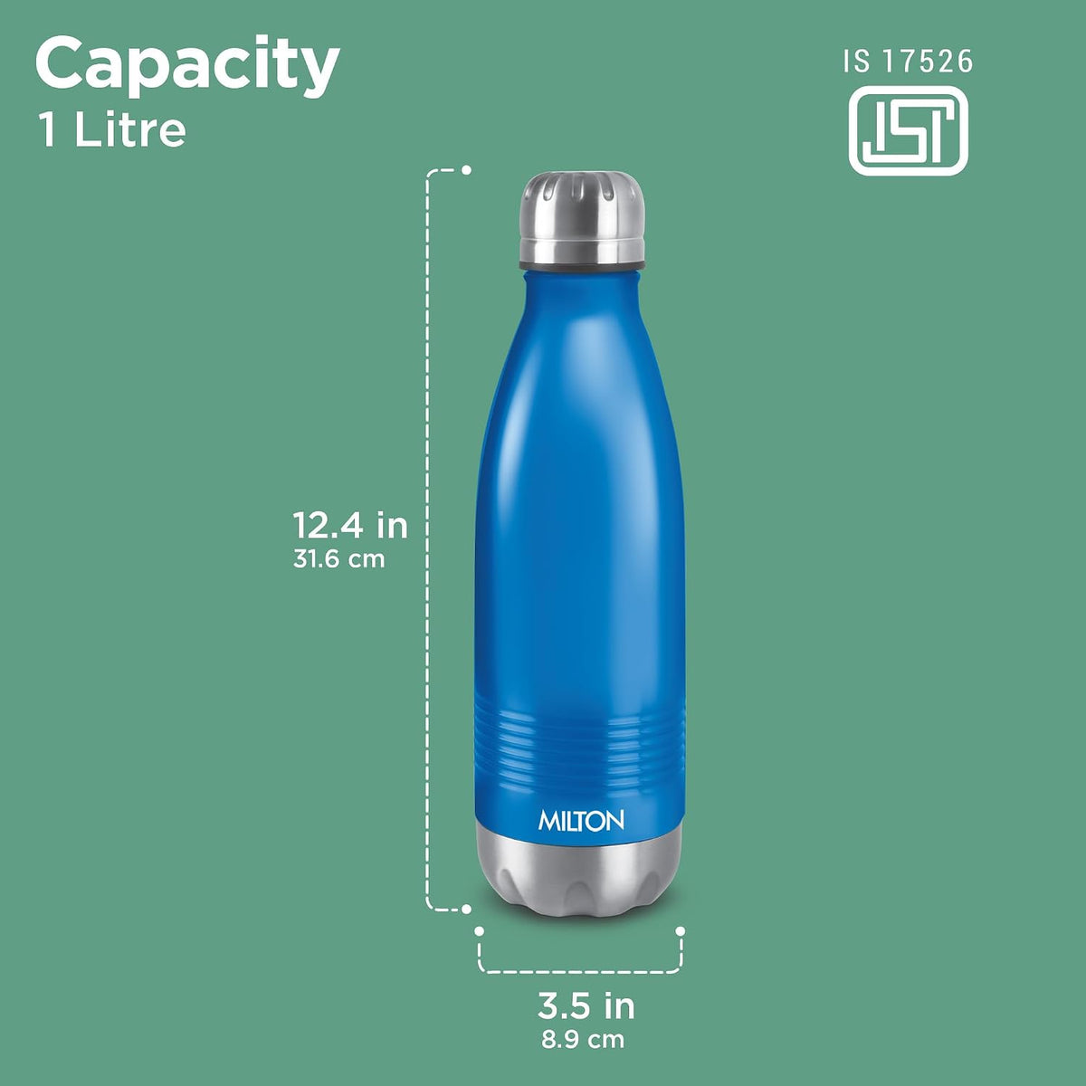 Milton Duo DLX 1000 Thermosteel Bottle, 1000 ml Water Bottles, 24 Hours Hot and Cold, Easy to Carry, Easy Grip, Rust Proof, Tea, Coffee, Office, Travel Bottle, Matt Blue