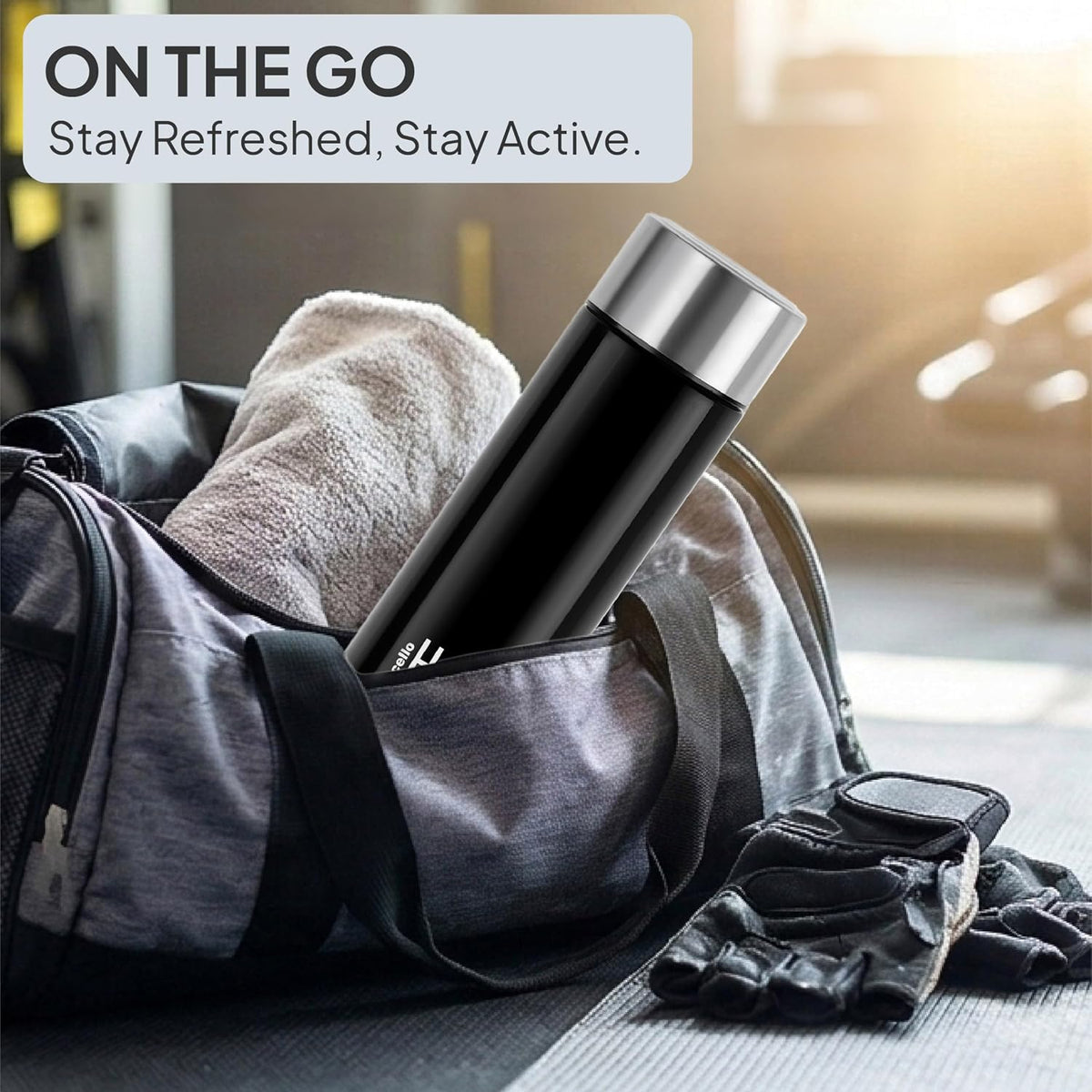CELLO H2O Stainless Steel Water Bottle for Office & Daily Use 1000 ml, Black | Single Wall Freezer & Fridge Safe, Lightweight & Stylish Leakproof Rustproof Steel Water Bottle for School, Gym & Travel