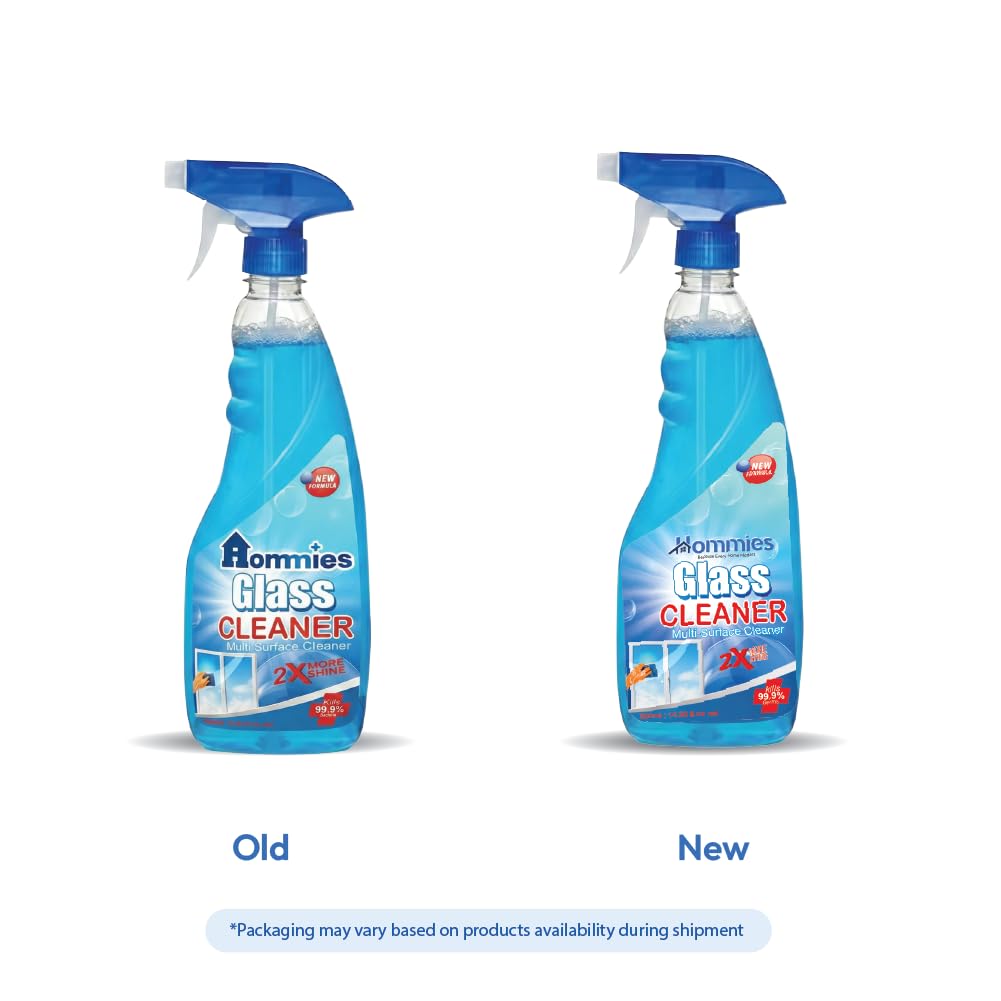 Hommies Glass & Surface Cleaner Spray 500ml x2 Pack | Streak-Free Shine, For Windows, Mirrors, Kitchen, Car, All-Purpose Multi Surface, No Residue