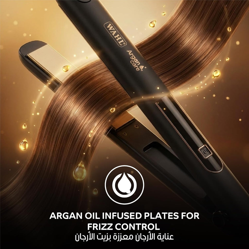 Wahl India WCHS6-1524 Argan Oil Infused Straightener; 3 Heat Settings- (180 ℃ – 200 ℃ – 220 ℃); Extra long Ceramic floating plate; LED temperature display, Black and Rose Gold