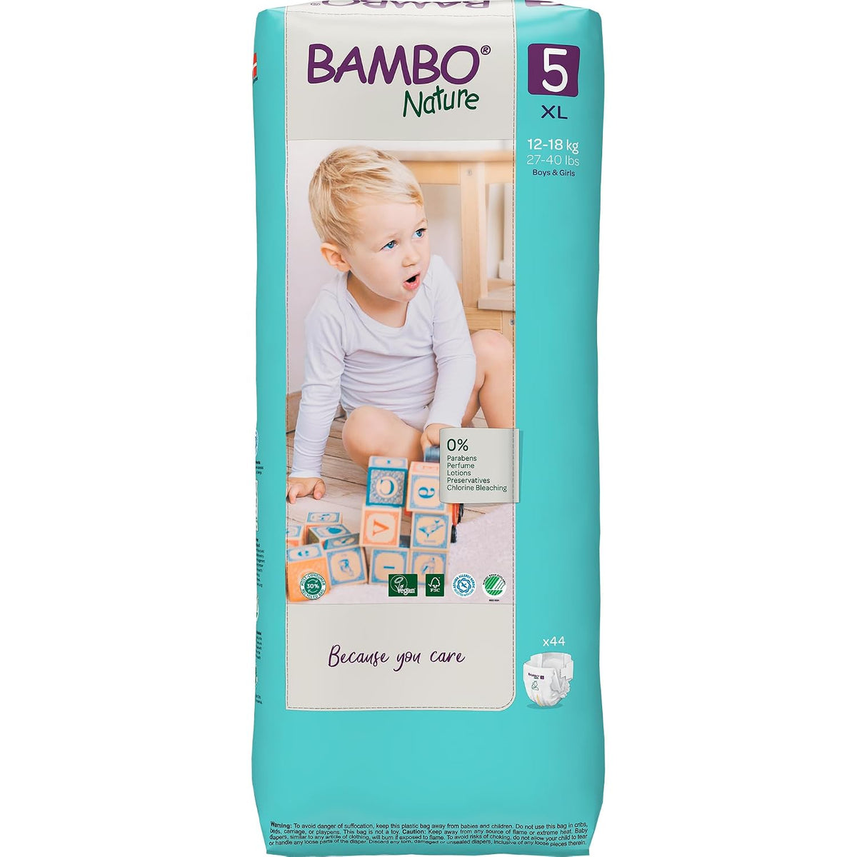 Bambo Nature Premium Baby Tape Diapers for Baby XL Size (12-18 Kgs), Super Absorbent, Breathable, Extra Soft, Dermatologically Tested, Hypoallergenic Toddler Nappies With Wetness Indicator, 44 Count