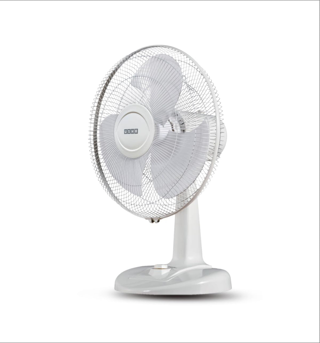 USHA Striker Plus Table Fan | 400mm Sweep | 2100 RPM High-Speed Air Delivery | 100% Copper Motor |Jerk-Free Uniform Oscillation |Aerodynamic Blade Design |Anti-Rust Protection | 2-Year Warranty |White