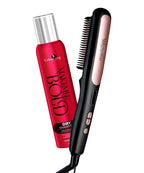 Urban Yog MakeMeeBold Hair Straightener Brush & Dry Shampoo Spray 200ml Combo | Frizz Free Hair Electric Hair Straightner Comb | Ceramic Coated Plates