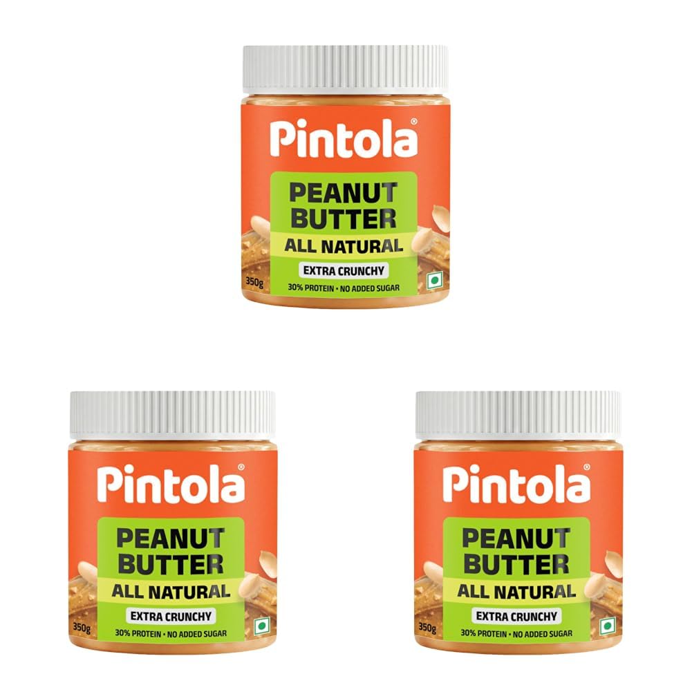 Pintola All Natural Peanut Butter Extra Crunchy 350g (Pack of 3)