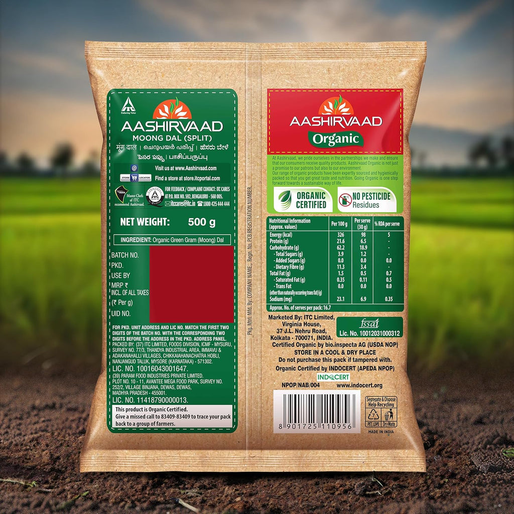 Aashirvaad Organic Moong Dal, 500 g,