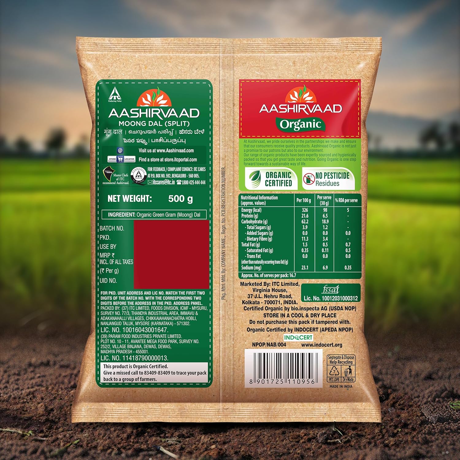 Aashirvaad Organic Moong Dal, 500 g,