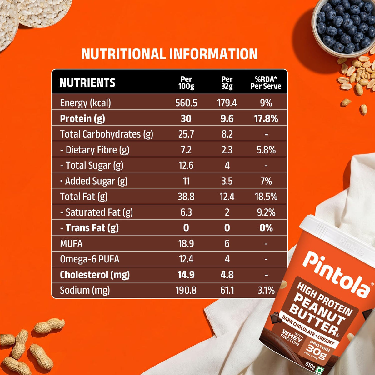 PINTOLA High Protein Peanut Butter Chocolate Flavour Creamy 510g