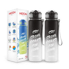 MILTON Plastic Gen'Z 1000 Motivational Sipper Water Bottle(Never Give Up) For Adults,Kids,BPA-Free,Leak-Proof,Flip-Top Cap,One-Hand Locking Lid,Easy-To-Carry Strap,Set Of 2,1000 Ml Each,Black
