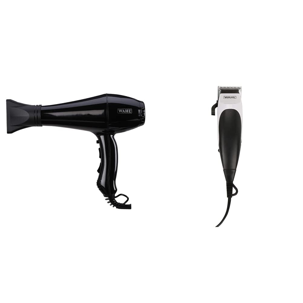 Wahl 5439-024 Super Dry Professional Styling Hair Dryer, Black & Wahl 9243-4724 Home Cut Complete Hair Cutting Clipper, 2000 Watts