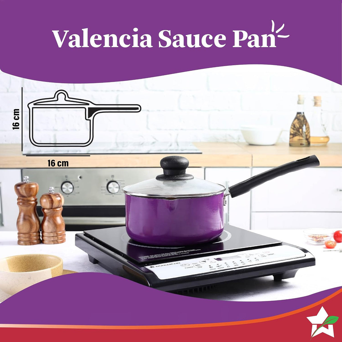 Wonderchef Valencia Non-Stick Sauce Pan with Glass Lid | Cool Touch Bakelite Handle | Pure Grade Aluminium| Tempered Glass Lid | 1.5 litres | 2.5 mm Thickness | 2 Year Warranty | Purple