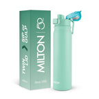 MILTON Reva 1000 ISI Certified Stainless Steel Water Bottle with Twin Lid Sip or Gulp, 1 Litre | Single Wall, BPA-Free, Leakproof | Sturdy Handle | Ideal for Home, Office, Gym & Travel, Aqua Green