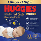 Huggies Natural Soft Overnite Diaper Pants| Premium Pant Style Baby Diapers Medium Size (XL Size | 12-17 Kgs), 28 count| Keeps baby dry all night with cloud softness all over (Pack of 2)