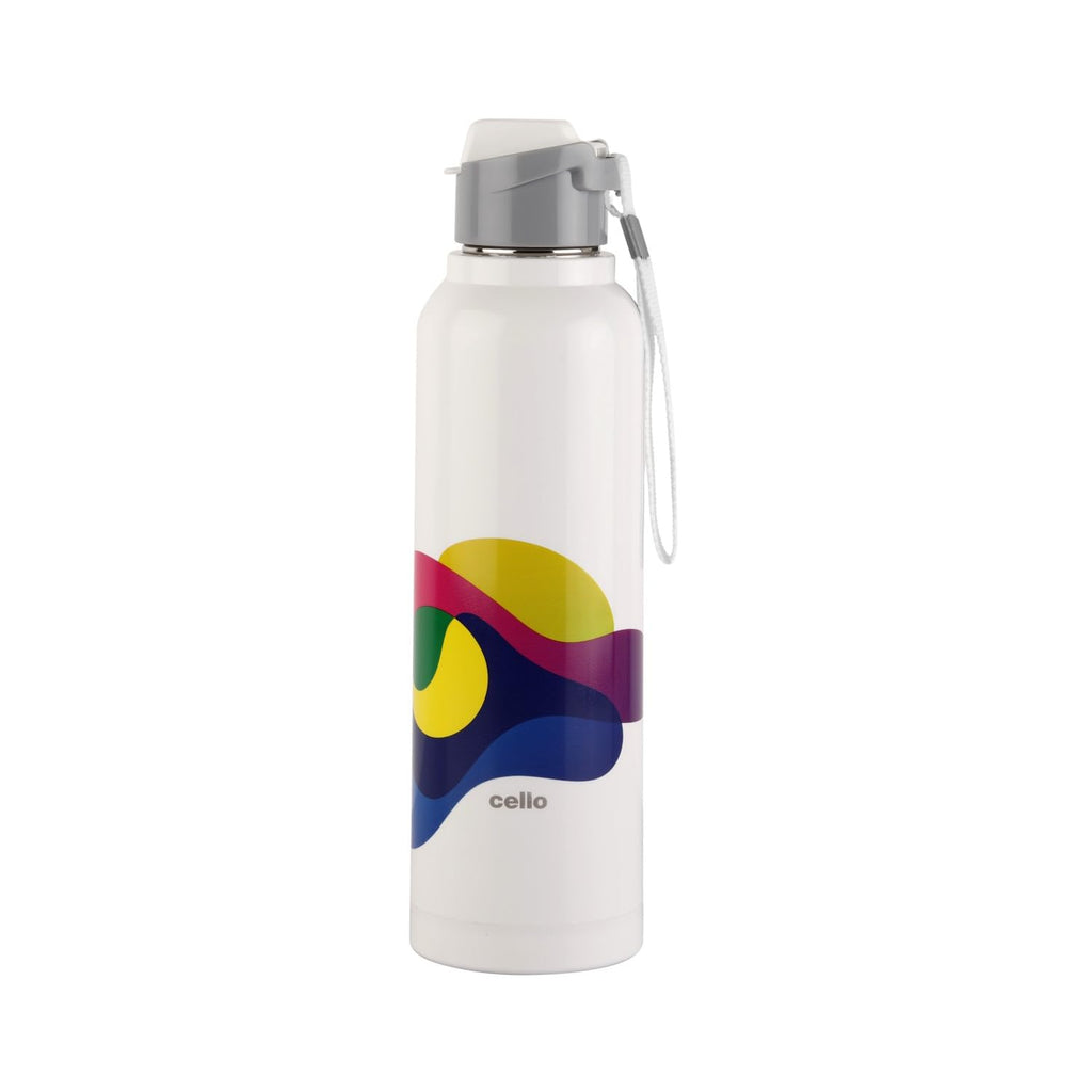CELLO Puro Steel-X Benz Pro 600 | Leak Proof | Wide Mouth & Easy to Open | Insulated Inner Steel Outer Plastic Water Bottle | 520ml| White