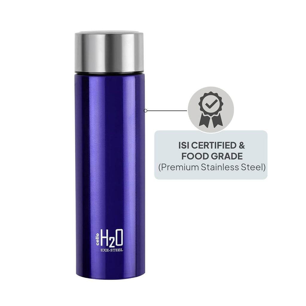 CELLO H2O Stainless Steel Water Bottle For Office & Daily Use 1000 ml, Purple | Single Wall Freezer & Fridge Safe, Lightweight & Stylish Leakproof Rustproof Steel Water Bottle For School, Gym & Travel