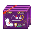 NIINE Dry Comfort Ultra Thin XL+ Sanitary Napkins for Heavy Flow (Pack of 3) 150 Pads
