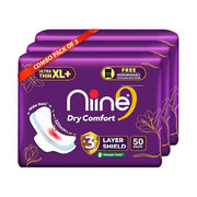 NIINE Dry Comfort Ultra Thin XL+ Sanitary Napkins for Heavy Flow (Pack of 3) 150 Pads
