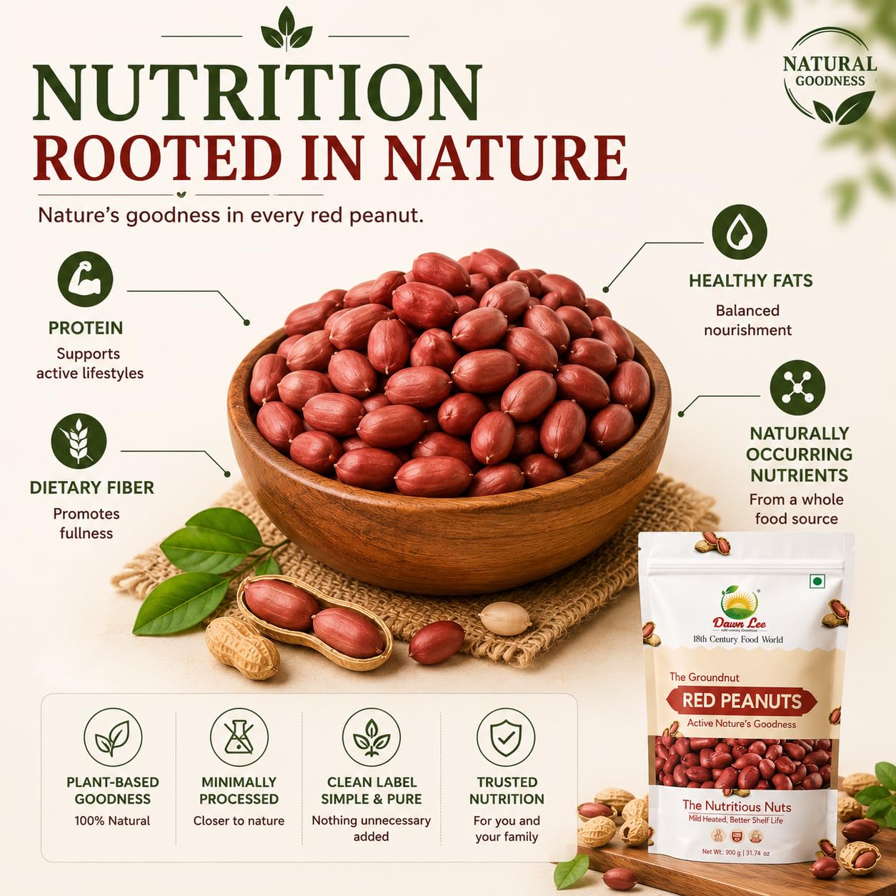 Dawn Lee Raw Red Peanuts 900g