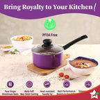 Wonderchef Valencia Non-Stick Sauce Pan with Glass Lid | Cool Touch Bakelite Handle | Pure Grade Aluminium| Tempered Glass Lid | 1.5 litres | 2.5 mm Thickness | 2 Year Warranty | Purple