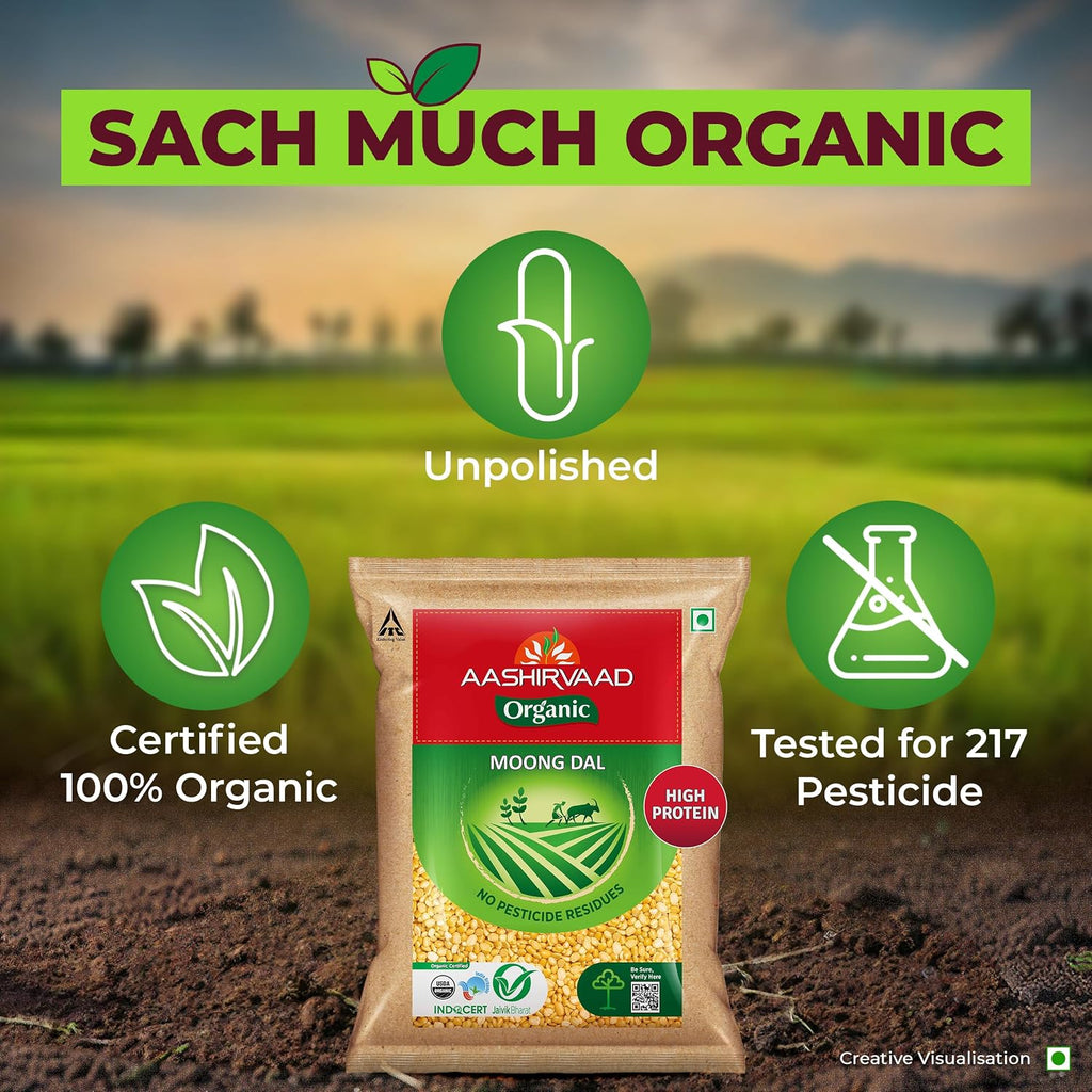 Aashirvaad Organic Moong Dal, 500 g,