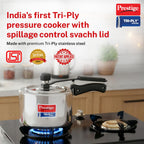 Prestige 2 Litre Triply Svachh Pressure Innerlid Pressure Cooker|Deep lid for spillage control|Gas & Induction Compatible|Triply body for even heating|Low Cooking oil|5Y warranty|ISI Certified