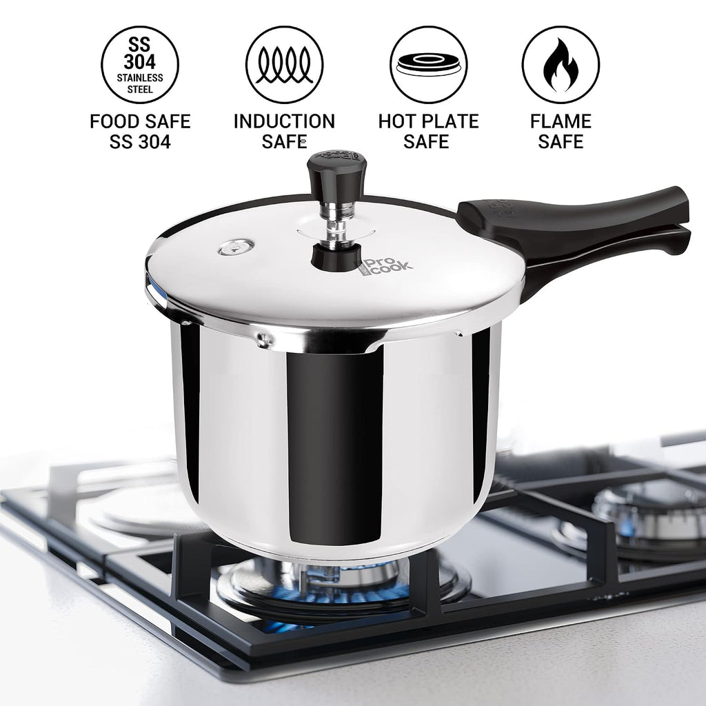 Milton Procook Triply Pressure Cooker Stainless Steel with Outer Lid, 3 Litres, Induction and Gas Stove Compatible, Gasket Release System, 5 Years Warranty, ISI Certified, Silver