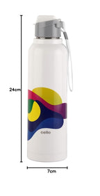 CELLO Puro Steel-X Benz Pro 600 | Leak Proof | Wide Mouth & Easy to Open | Insulated Inner Steel Outer Plastic Water Bottle | 520ml| White