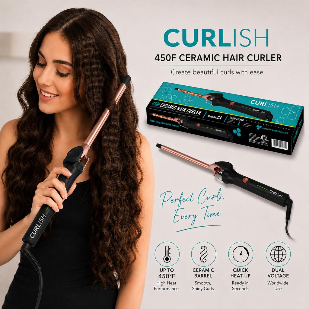 Curlish Professional Hair Curler Chopstick For Women [Inbuilt Clamp Hair Curling Chopstick] Electric Hair Curler (Barrel Diameter: 9 mm) Curler Iron Rod Styler for Women with Machine