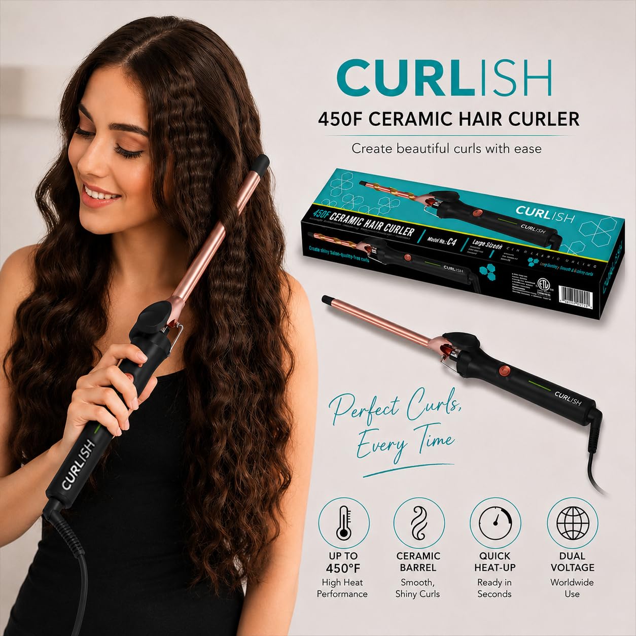 Curlish Professional Hair Curler Chopstick For Women [Inbuilt Clamp Hair Curling Chopstick] Electric Hair Curler (Barrel Diameter: 9 mm) Curler Iron Rod Styler for Women with Machine