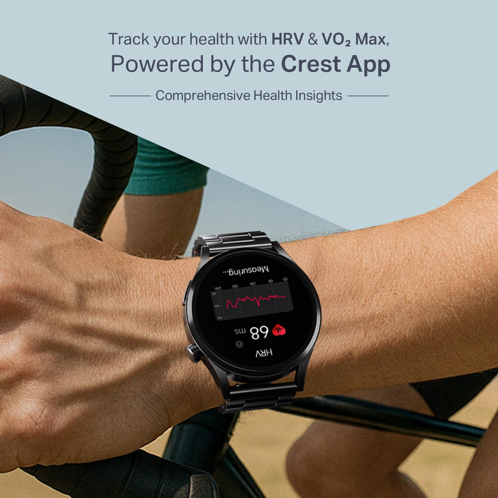 boAt Chrome Horizon, Premium Metal Body, Video Watch Faces, 1.51”(3.83cm) AMOLED Round Display, HRV & VO2 Max, Auto-Activity Detection, ASAP Charge, HRV Smartwatch for Men & Women (Steel Black)