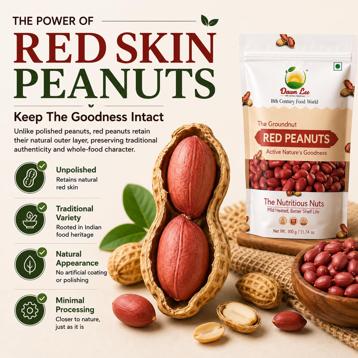 Dawn Lee Raw Red Peanuts 900g