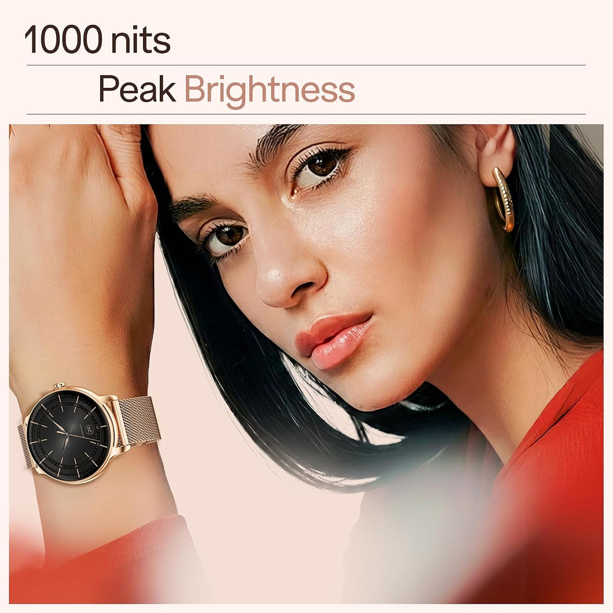 boAt Chrome Iris Fashion Smart Watch for Women - Elegant Ultra-Sleek Dial, Light-Weight Metal Body, 1.32" AMOLED Display, 1000 Nits, AOD, Female Wellness Tracking Watch for Woman (Metal Gold)