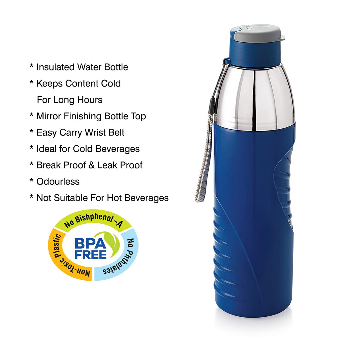 Cello Puro Gliss 900 | Plastic Water Bottle | Insulated Water Bottle | 710 ml, Blue