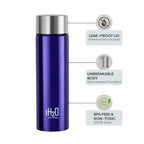 CELLO H2O Stainless Steel Water Bottle For Office & Daily Use 1000 ml, Purple | Single Wall Freezer & Fridge Safe, Lightweight & Stylish Leakproof Rustproof Steel Water Bottle For School, Gym & Travel