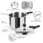 Milton Procook Triply Pressure Cooker Stainless Steel with Outer Lid, 3 Litres, Induction and Gas Stove Compatible, Gasket Release System, 5 Years Warranty, ISI Certified, Silver