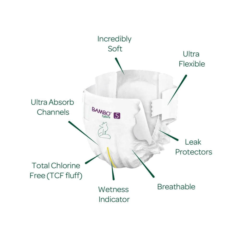 Bambo Nature Premium Baby Tape Diapers for Kids XL Size (12-18 Kgs), Super Absorbent, Breathable, Extra Soft, Dermatologically Tested Nappies, Bamboo Diaper With Wetness Indicator, 66 Count