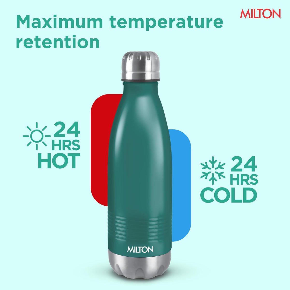 Milton Duo DLX 1000 Thermosteel Bottle, 1000 ml Water Bottles, 24 Hours Hot and Cold, Easy to Carry, Easy Grip, Rust Proof, Tea, Coffee, Office, Travel Bottle, Matt Green